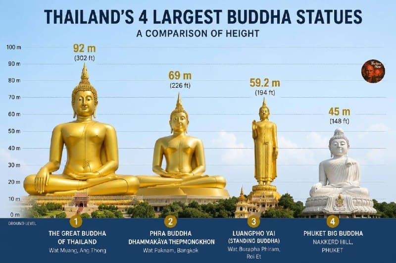 Thailand's Four Largest Buddha Statues Draw Visitors Seeking Culture and Views
